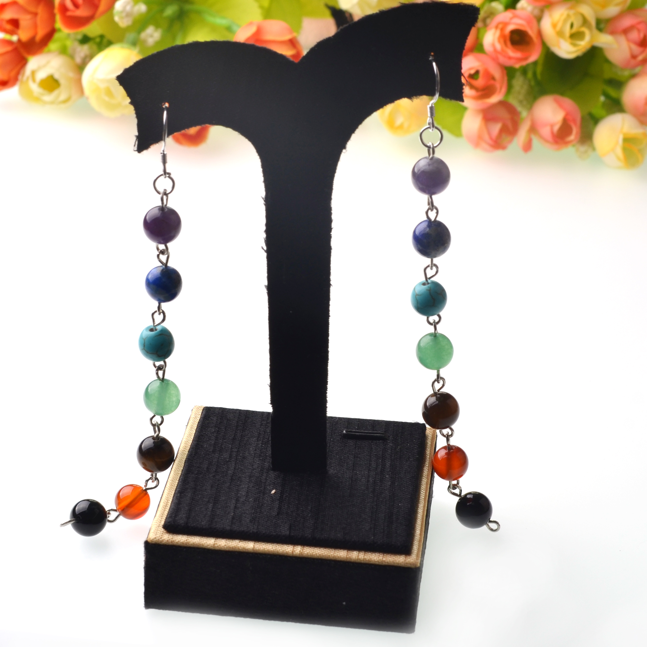 Seven chakras round bead earrings women's elegant fashion charm earrings