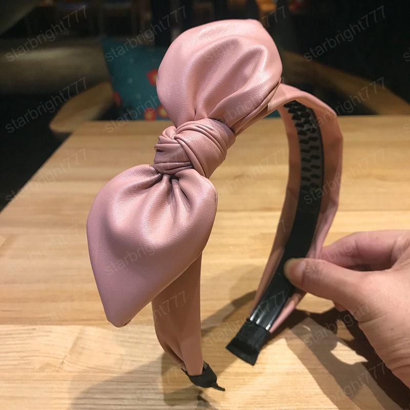 Synthetic Leather Bow Knot Headbands Hairband Bezel For Women Non-Slips Hair Band Solid Hair Accessories Head Wrap