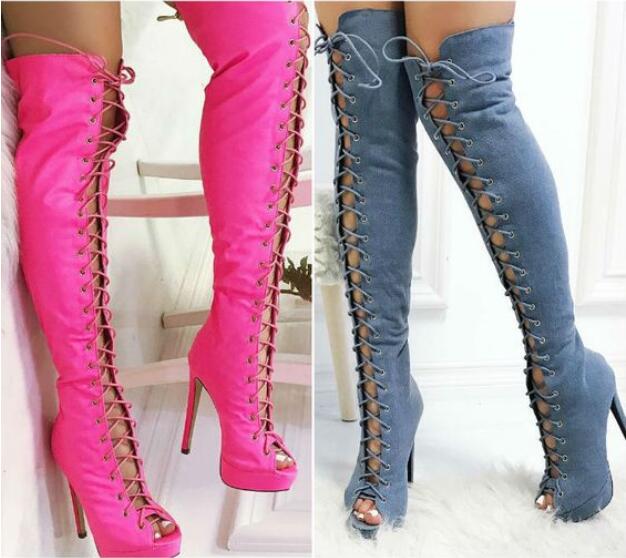 hot selling rose red suede over the knee high heel boots Summer sexy open toe lace-up thigh high boot 2019 gladiator sandal boot, Multi
hot selling rose red suede over the knee high heel boots Summer sexy open toe lace-up thigh high boot 2019 gladiator sandal boot, Multi