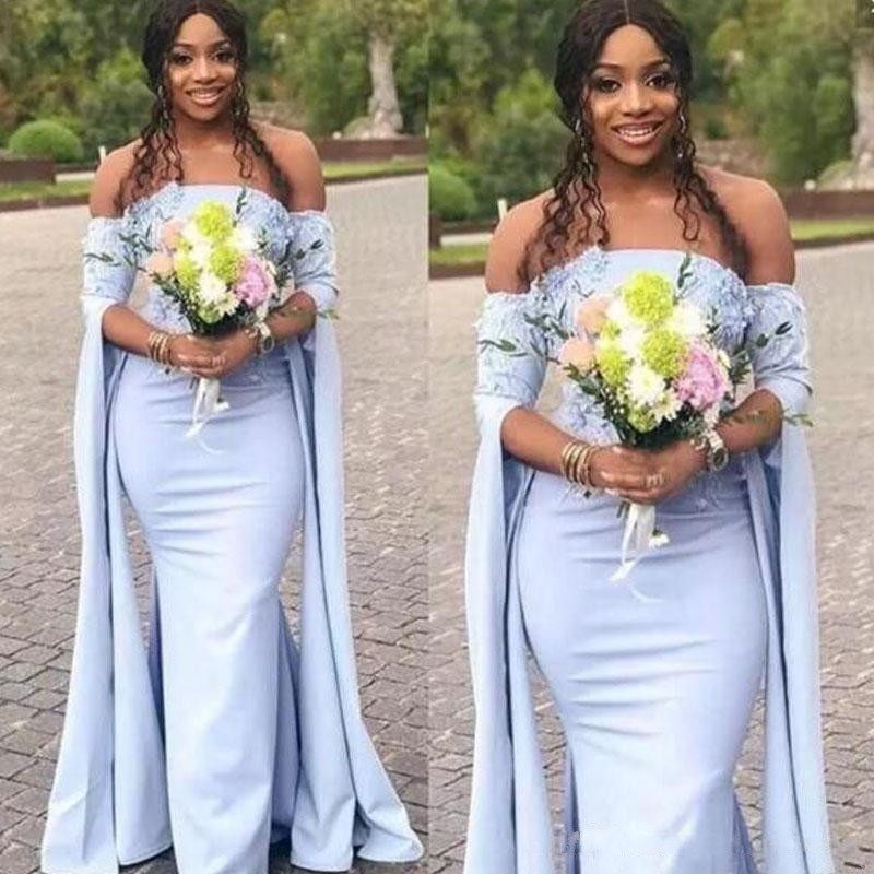 2019 New Style African Bridesmaid Dresses with Seperate Long Sleeves Strapless Mermaid Satin Vintage Maid of Honor Dresses for Weddings