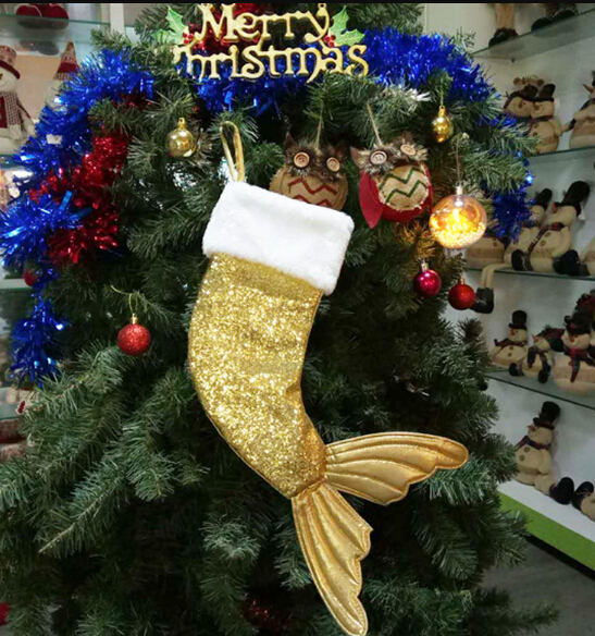 18'' Kids Sequin Mermaid Christmas Stocking for Xmas Presents, Red