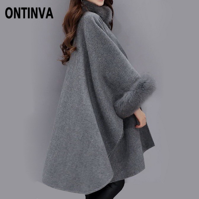 Women Woolen Overcoat Camel Poncho Winter Knitwear Shawl Cape Feminino Loose Warm Outerwear Inverno Plus Size 3XL Overcoat