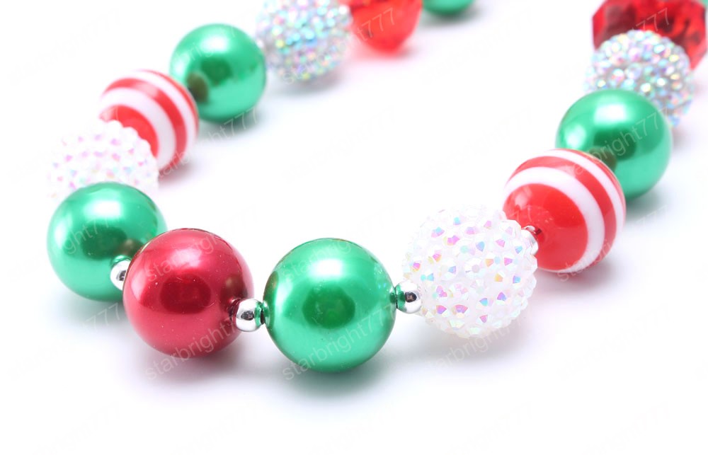 Christmas Style Kids Girls Chunky Beads Necklace Fashion Festival Child Baby Bubblegum Chunky Necklace Jewelry Handmade