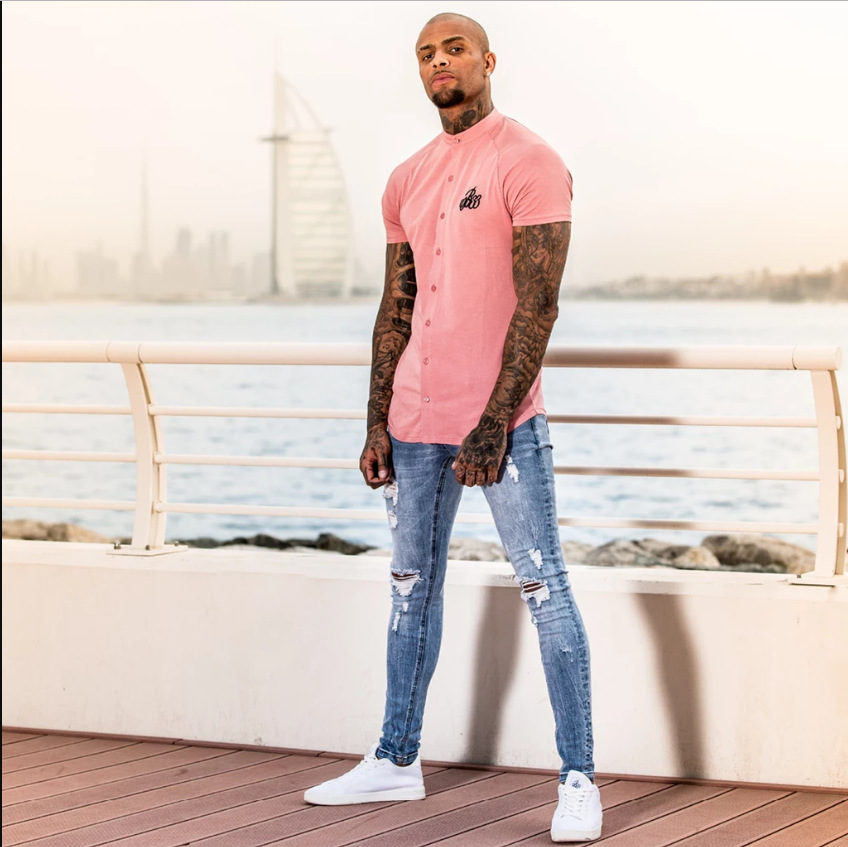 Men's Skinny Ripped Denim Jeans - Stretch Cotton, Elastic Waist, Big Size, Dark & Light Blue B4
