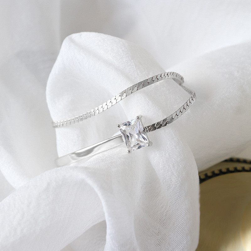 925 Sterling Silver 6MM Square Zircon Bracelets New Fashion Wild Layered Bracelet Student Female Silver Jewelry