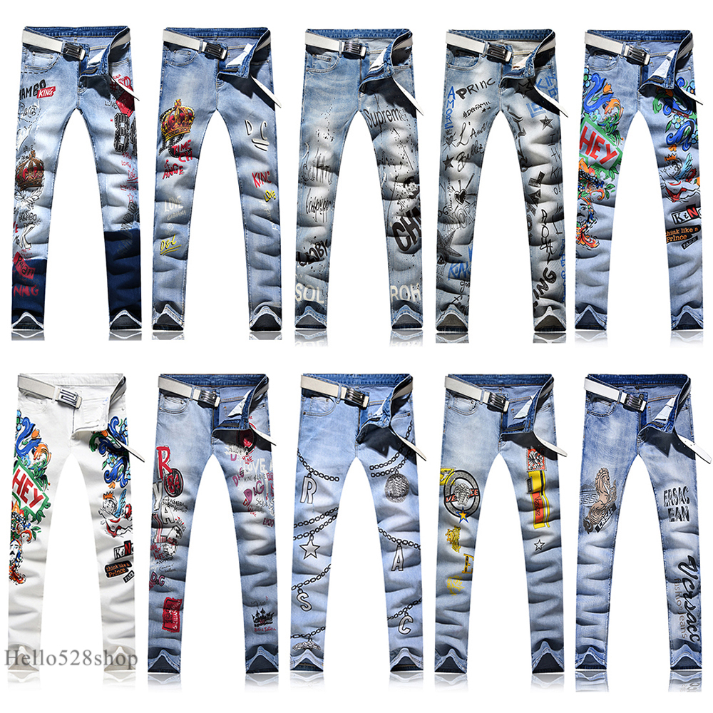 Novelty Soft Cotton Printed Jeans Pants for Men Slim Fit - Personality Drawing Straight Trousers Skinny Stretch, Blue
Novelty Soft Cotton Printed Jeans Pants for Men Slim Fit - Personality Drawing Straight Trousers Skinny Stretch, Blue
