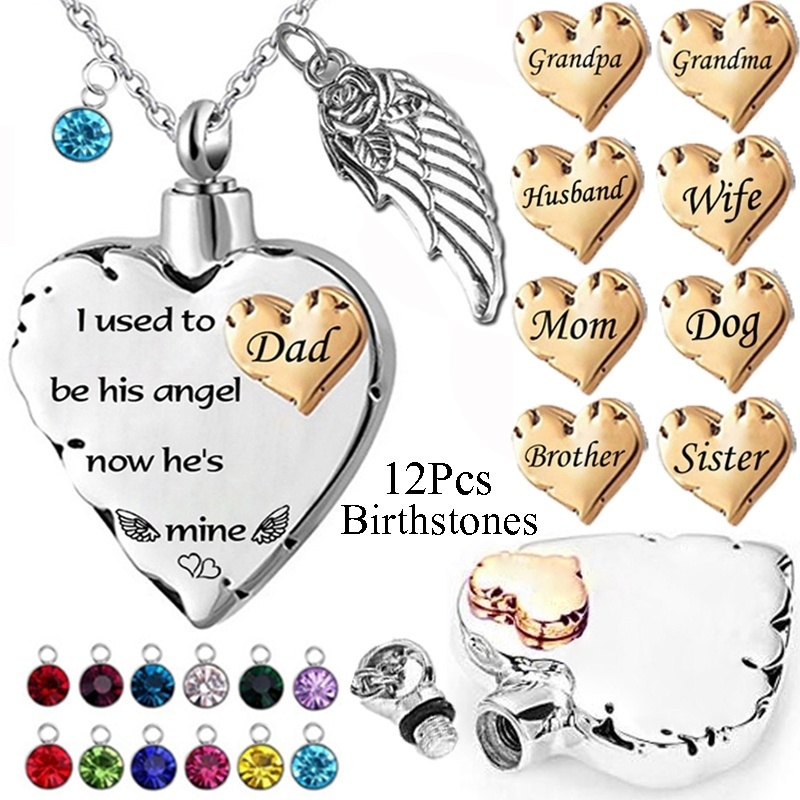 12Pcs Birthstones Family Memorial Heart Pendant for Mom, Dad, Pet I Used To Be His Angel Now He'S Mine Urn Necklace for Ashe, Silver
12Pcs Birthstones Family Memorial Heart Pendant for Mom, Dad, Pet I Used To Be His Angel Now He'S Mine Urn Necklace for Ashe, Silver