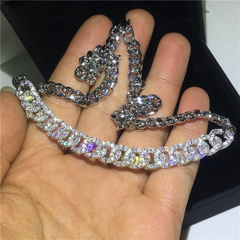 Fashion HipHOP necklace White Gold Filled Micro pave Diamond Party wedding Pendants for women Men Rock Jewelry 45cm