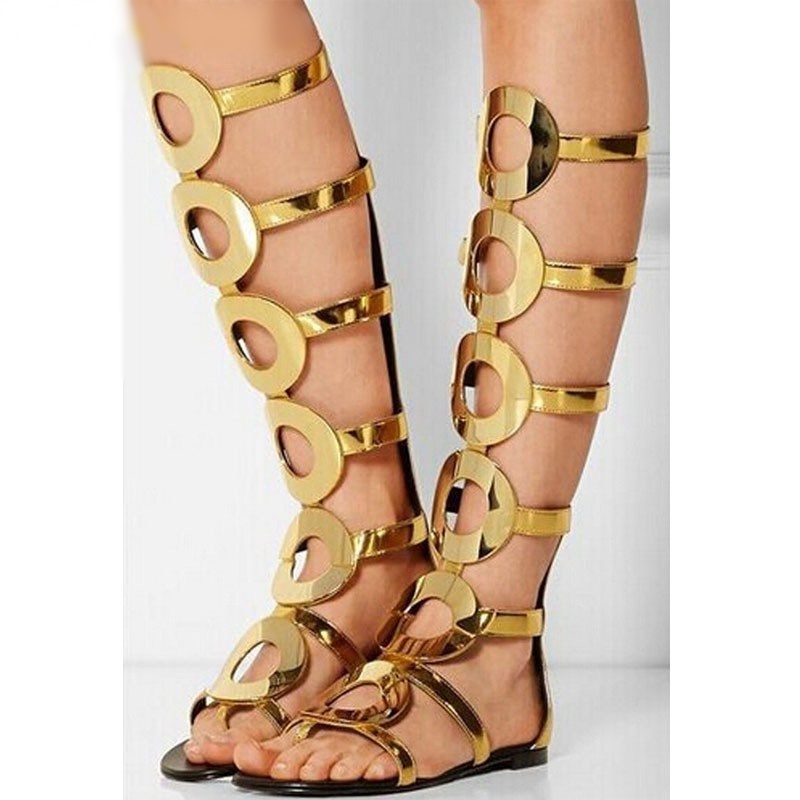 Sexy Gold Circle Flat Sandals Cut-out Gladiator Knee High Boots Peep Toe Back Zipper Cage Shoes Metal Decoration Summer Shoes, Clear
Sexy Gold Circle Flat Sandals Cut-out Gladiator Knee High Boots Peep Toe Back Zipper Cage Shoes Metal Decoration Summer Shoes, Clear