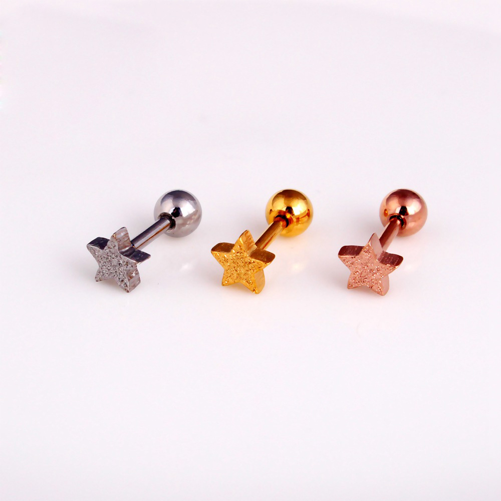 Scrub Star Screwback Stud Earrings Jewelry Stainless Steel Gold Plated Ear Bone Nail Earrings for Women Girl Safe Sleeping Without Picking
