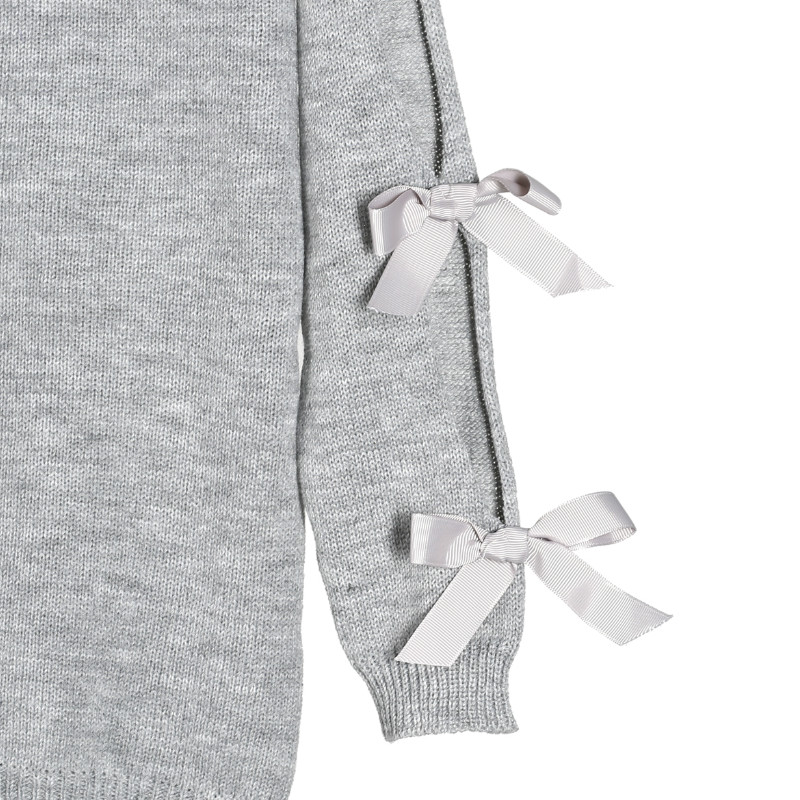 hirigin Women Autumn Long Sleeve O-neck Bow hollow-out Pullover Sweater Ladies Casual Kintting Solid Sweet Jumper Tops
