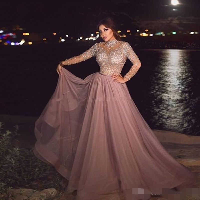 Dusty Pink Luxury Beaded Prom Dresses High Neck Long Illusion Sleeves Crystals Floor Length Custom Made Evening Gown Custom Made, Water melon
Dusty Pink Luxury Beaded Prom Dresses High Neck Long Illusion Sleeves Crystals Floor Length Custom Made Evening Gown Custom Made, Water melon
