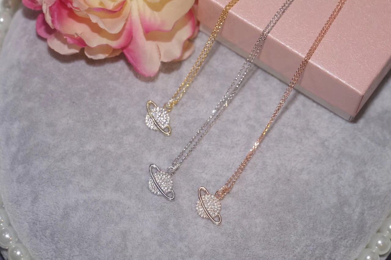 Fashion- The Dark Moon 925 Sterling Silver Necklace Galaxy Planet Cubic Zircon Pendant Necklace Chain Luminous Jewelry Women Gifts