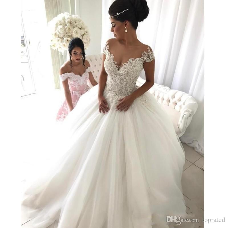 Vintage Ball Newest Gown Wedding Cap Sleeve Lace Appliques Beaded Tulle Bridal Gowns Plus Size Bride Dresses Custom Made s