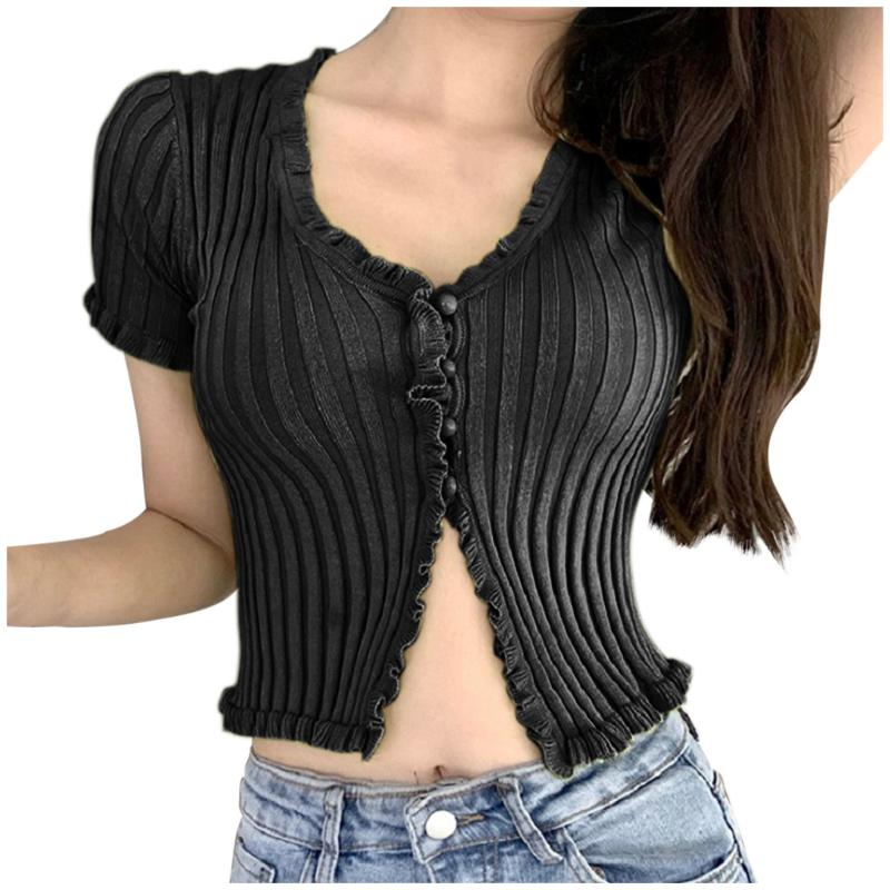 Feitong 2020 Cropped Blouses Women Tops Summer Knitted Button Short Sleeve V-neck Solid Slim Short Top Blouse Female Clothes, Beige
Feitong 2020 Cropped Blouses Women Tops Summer Knitted Button Short Sleeve V-neck Solid Slim Short Top Blouse Female Clothes, Beige