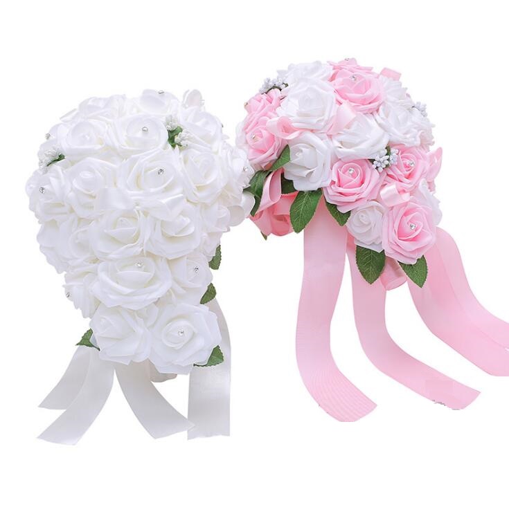 Bridal Wedding Bouquets PE rose Flowers Rose falls bouquet with bling pearls Wedding Bouquet flowers WQ65