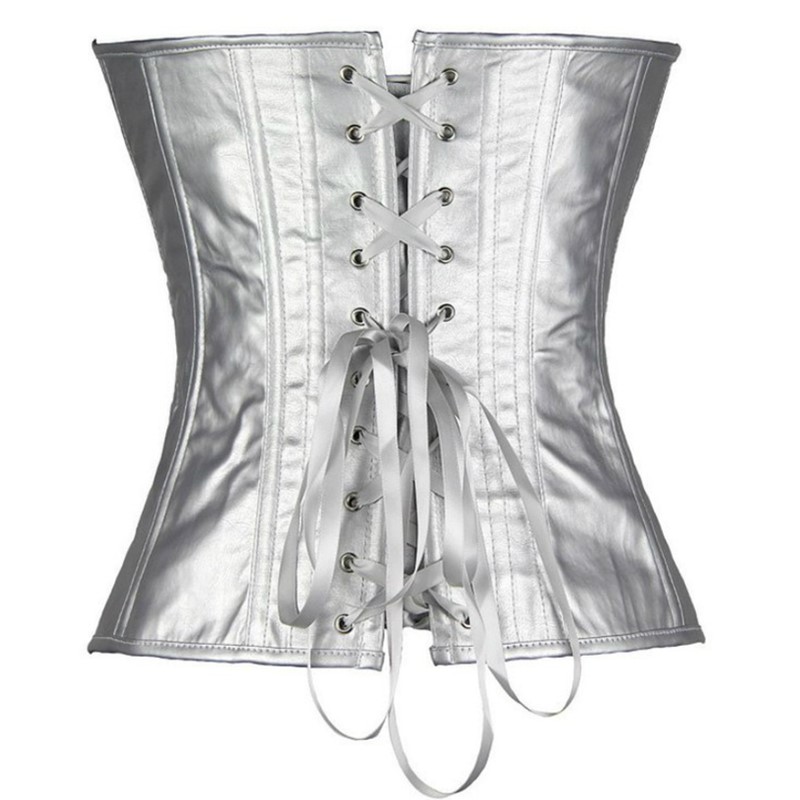 Women Plus Size S-6XL Fashion PVC Leather Padded Overbust Bustier Zipper Dance Corset Top with Polka Dots Details Gold Silver Free Drop Ship