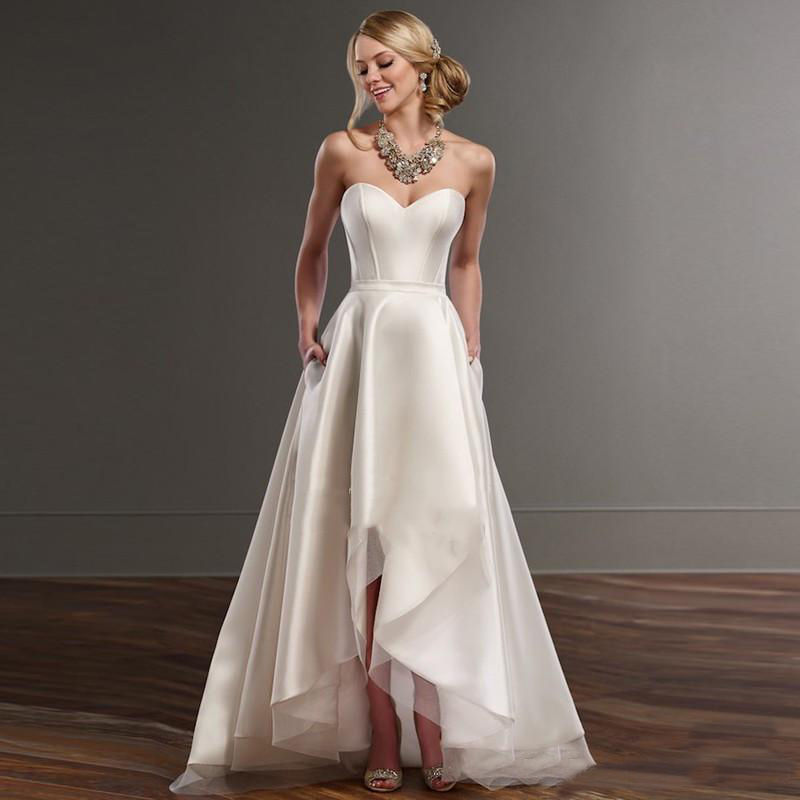 Simple Ivory Satin Beach Sexy Sweetheart Hilo Wedding Gowns Custom Floor Length Country Bridal Dresses 0521
