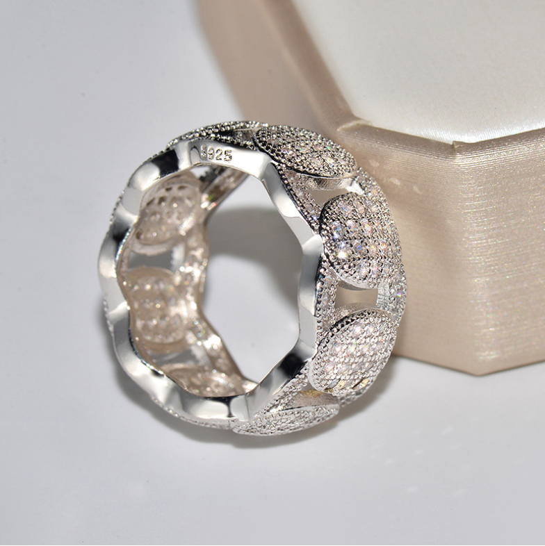 2019 New Arrival Top Selling Super Deal Vintage Fashion Jewelry 925 Sterling Silver Pave 5A Cubic Zirconia Wave Wedding Band Ring for Men