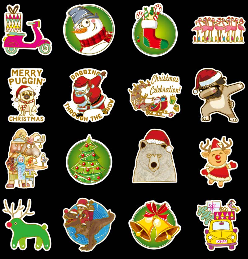 50pcs Santa Christma Tree Stickers and Decals Christmas Holiday Decor Gift Decal for Cars Home Office