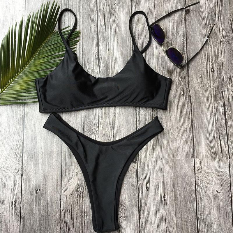 hot sale Sexy White Black Swimsuit Thong Female Push-up Brazil Biquini Halter Beach Bathing Suit Women