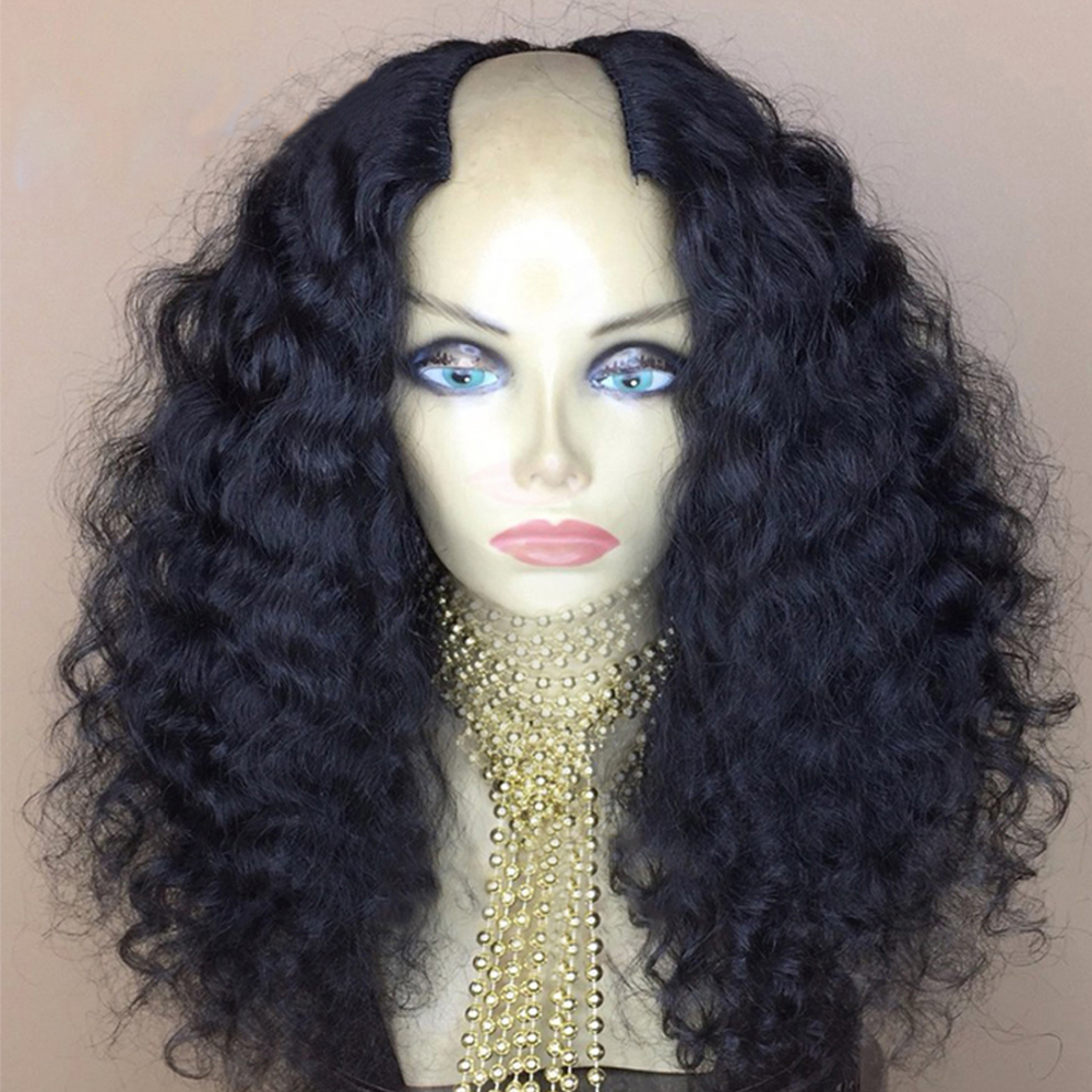 Fashion European 2x4 Middle Open U Part Wig Afro Curly Human Hair Wigs For Women U Wigs 150% Density Peruvian Remy Hair