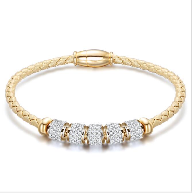 Korean fashion titanium steel leather female bracelet leather braided bracelet stainless steel magnet buckle bracelet WY1080