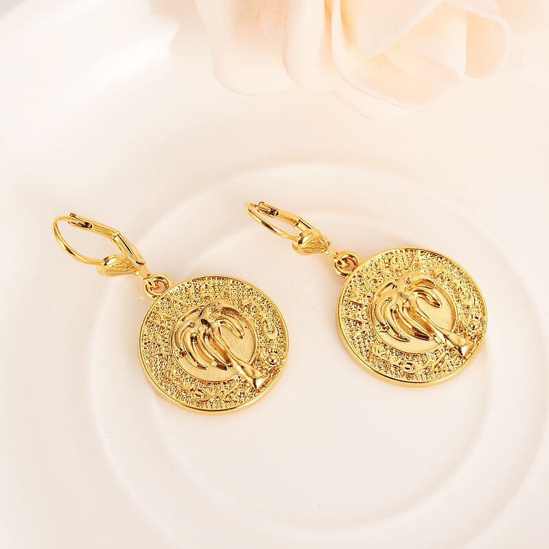 New Fashion Jamaica coco tree Solid gold Filled Jewelry Set Pendant Necklace Earring Fashion Circle Design wedding bridal gifts