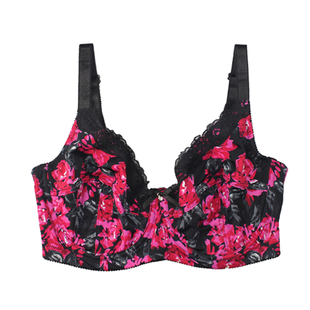 Sexy Women Big Size Lace Underwear No-padded Bra Full Coverage Unlined Bras Dot Brassiere Female Lingerie Plus Size 34C-46G