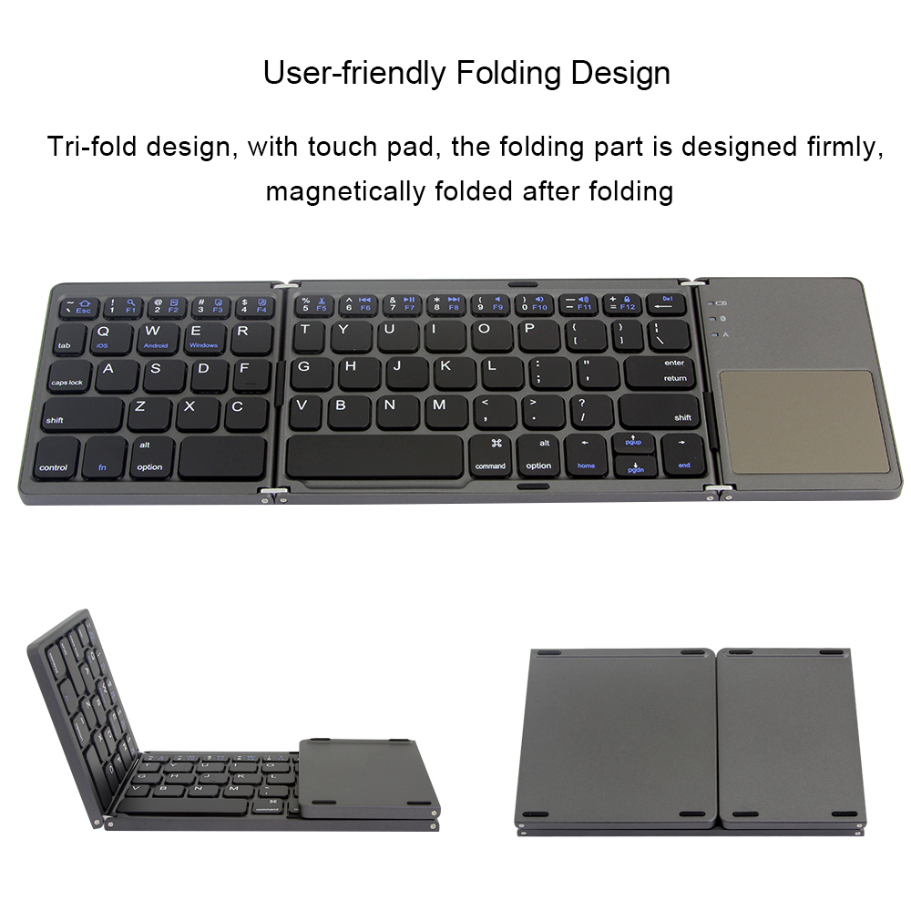 Mini Bluetooth Folding Keyboard With Touchpad Wireless Foldable Keyboard Three Folding Gaming Keys board For mobile Phone Tablet PC Laptop