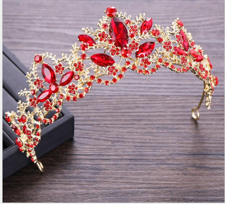Korean Crystal Crown Red Crown Bride Performance Dress Accessories Bridal Accessories