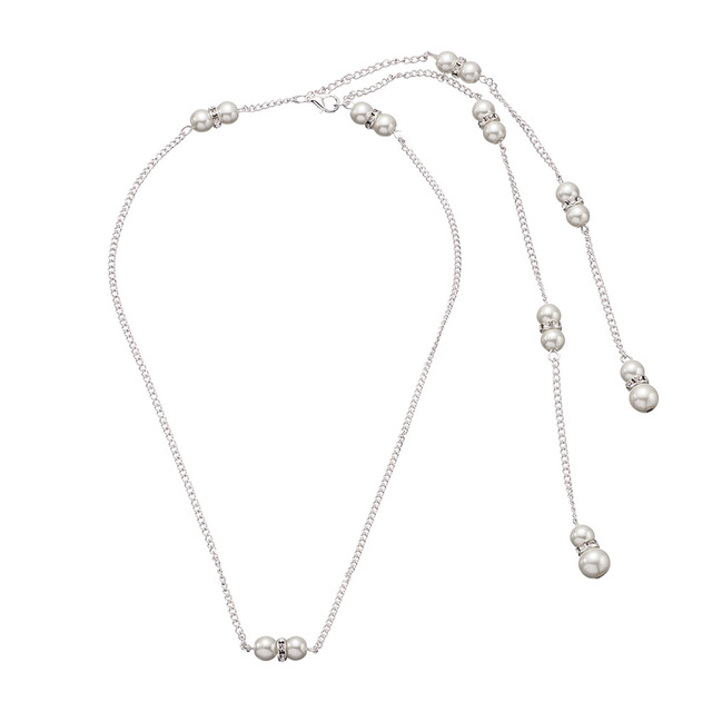 Shining Crystals Rhinestones Long Drop Dower Simple Simulated Pearls Body Necklace Wedding Bridal Backdrop for women back chain