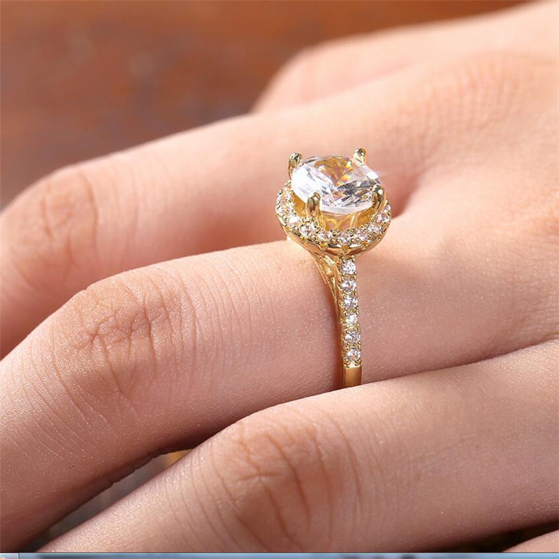 Sparkg Jewelry Sterg Sier Round Cut Big White Topaz CZ Dia SONA Gemstones Women Wedding Bridal Ring For Lover Gift