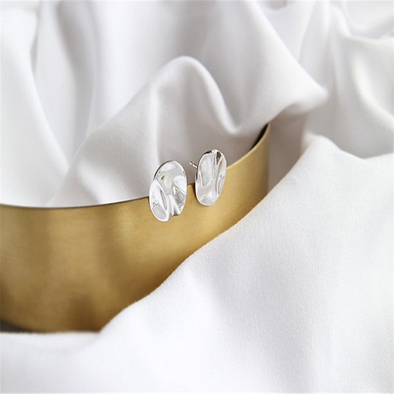 New Geometric Round Stud Earrings For Women Student Authentic 925 Sterling Silver Irregular Concave Convex Earring