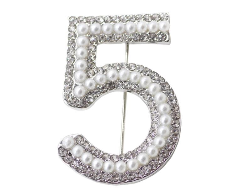 Gold Color/Silver Brooches Letter 5 Full Crystal Rhinestone Brooch Pins For Women Party Flower Number Brooches Jewelry SHU18