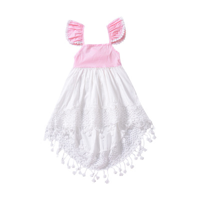 2019 Summer Kids Baby Girl Hollow Lace Unique Short Front Long Back Dress Girl Princess Ruffle Suspender Backless Tail Party Dresses B11