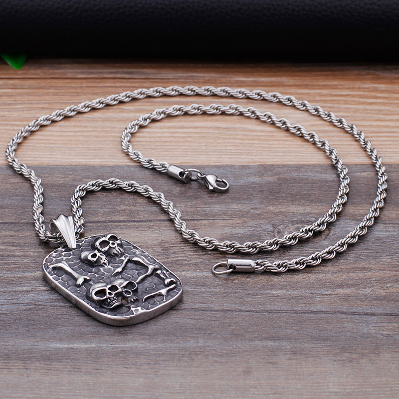 Casting Dog Tag Pendants Necklace Cool Men Military Card Skeleton Pattern 316L Stainless Steel New Fashion Jewelry