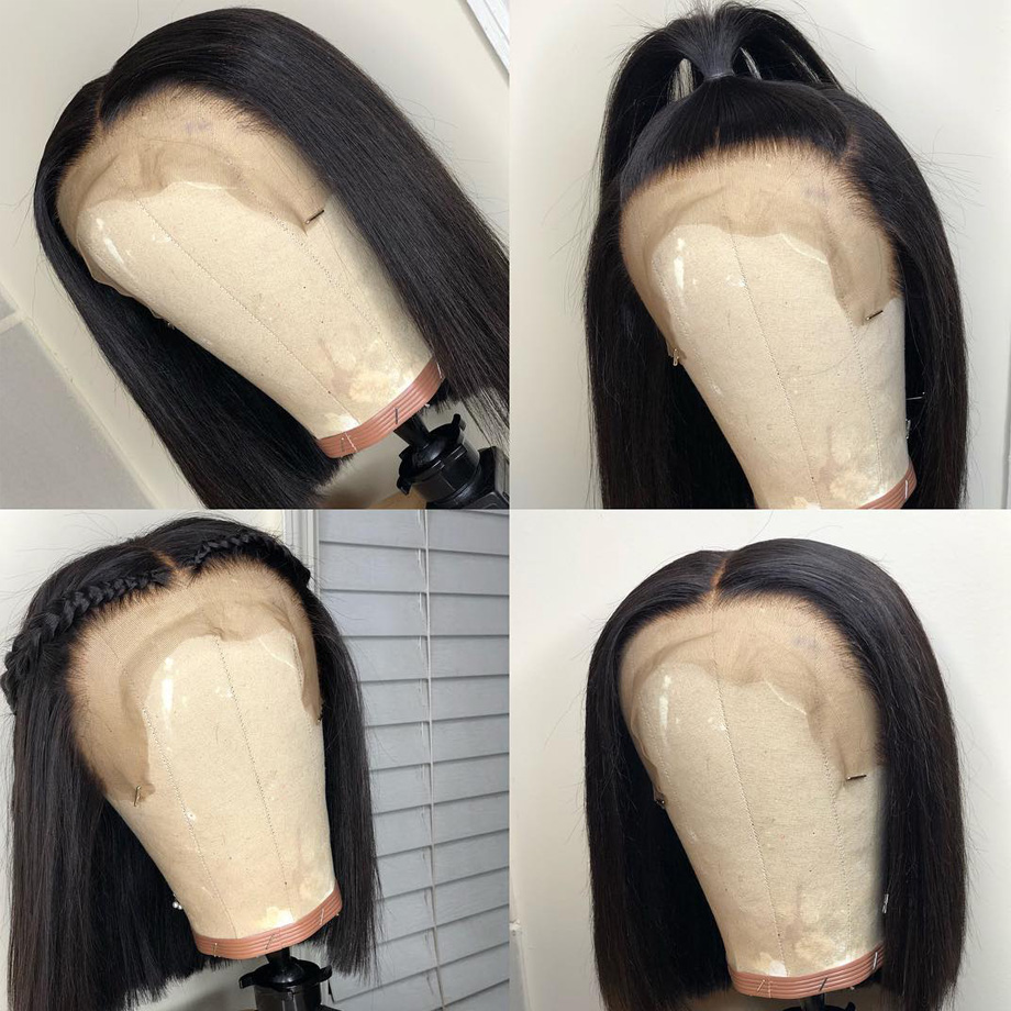 Bob Wigs Human Hair HD Transparent Lace Front for Black Women Brazilian Virgin Frontal Wig Straight pixie cut 130% Density Natural Color