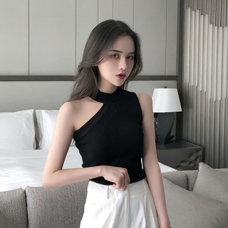 Dark Sexy Sexy Off-the-shoulder Tees Sleeveless Hanging Neck Knitted Small Vest Female Slim Slimming T-shirts Women's Clothing, Black
Dark Sexy Sexy Off-the-shoulder Tees Sleeveless Hanging Neck Knitted Small Vest Female Slim Slimming T-shirts Women's Clothing, Black