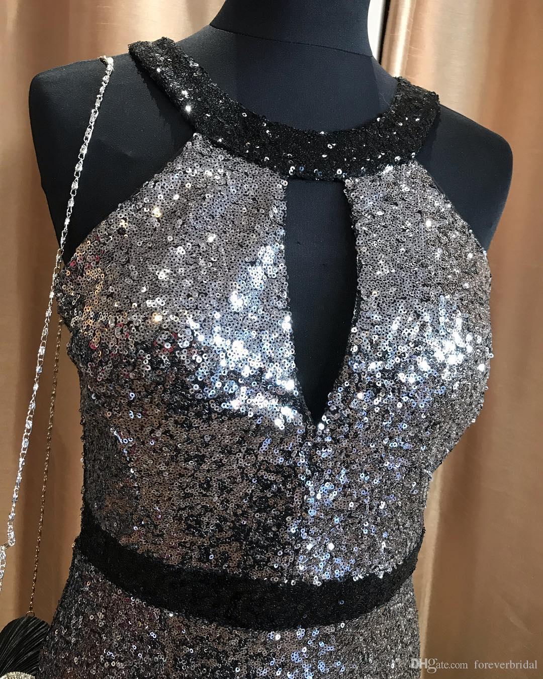 2019 Sequins Shiny Bling Evening Dresses Chic Lady Jewel Sleeveless Sexy Long Prom Formal Gowns Special Occasion Dresses