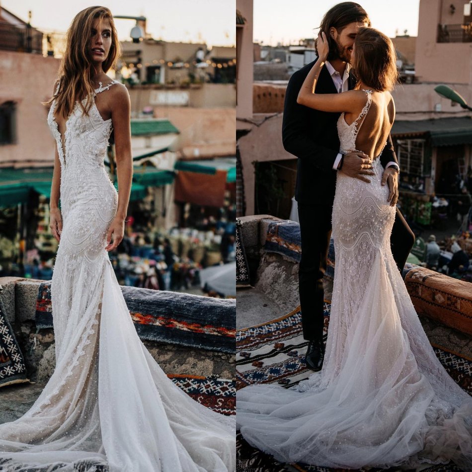 2020 Sexy Mermaid Wedding Dresses Deep V Neck Backless Lace Appliqued Beach Wedding Dress Custom Made Plus Size Country Bridal Gowns, Dark red
2020 Sexy Mermaid Wedding Dresses Deep V Neck Backless Lace Appliqued Beach Wedding Dress Custom Made Plus Size Country Bridal Gowns, Dark red