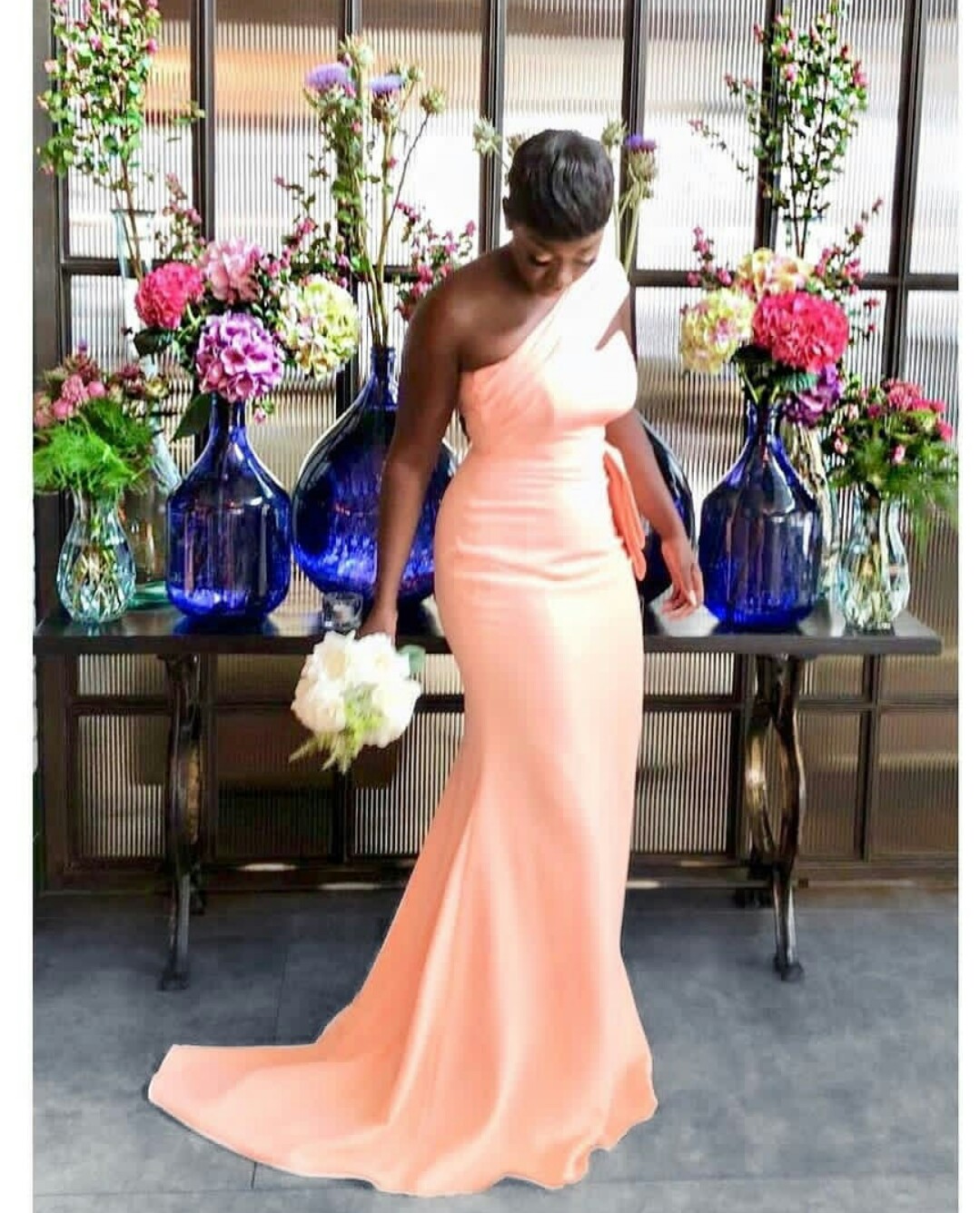 Blush Pink Evening Dresses One Shoulder Mermaid Prom Gowns Plus Size Beach Satin Formal Party Dress