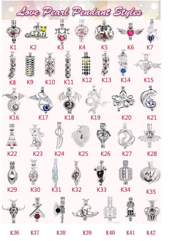 Free DHL Ship 355 styles In stock 18kgp love wish pearl/ gem beads locket cages Pendants, DIY Pearl Necklace charm pendants mountings
