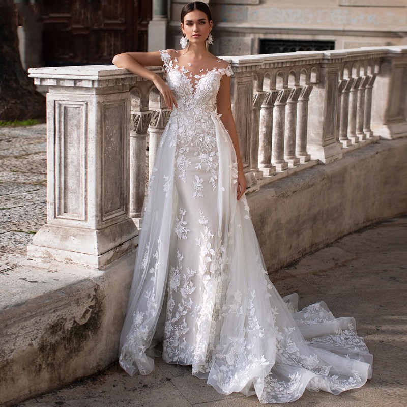 Designer 2020 Romantic Scoop Neck Cap Sleeve Mermaid Wedding Dresses 2020 Gorgeous Appliques Detachable Train Princess Bridal Dress, White
Designer 2020 Romantic Scoop Neck Cap Sleeve Mermaid Wedding Dresses 2020 Gorgeous Appliques Detachable Train Princess Bridal Dress, White