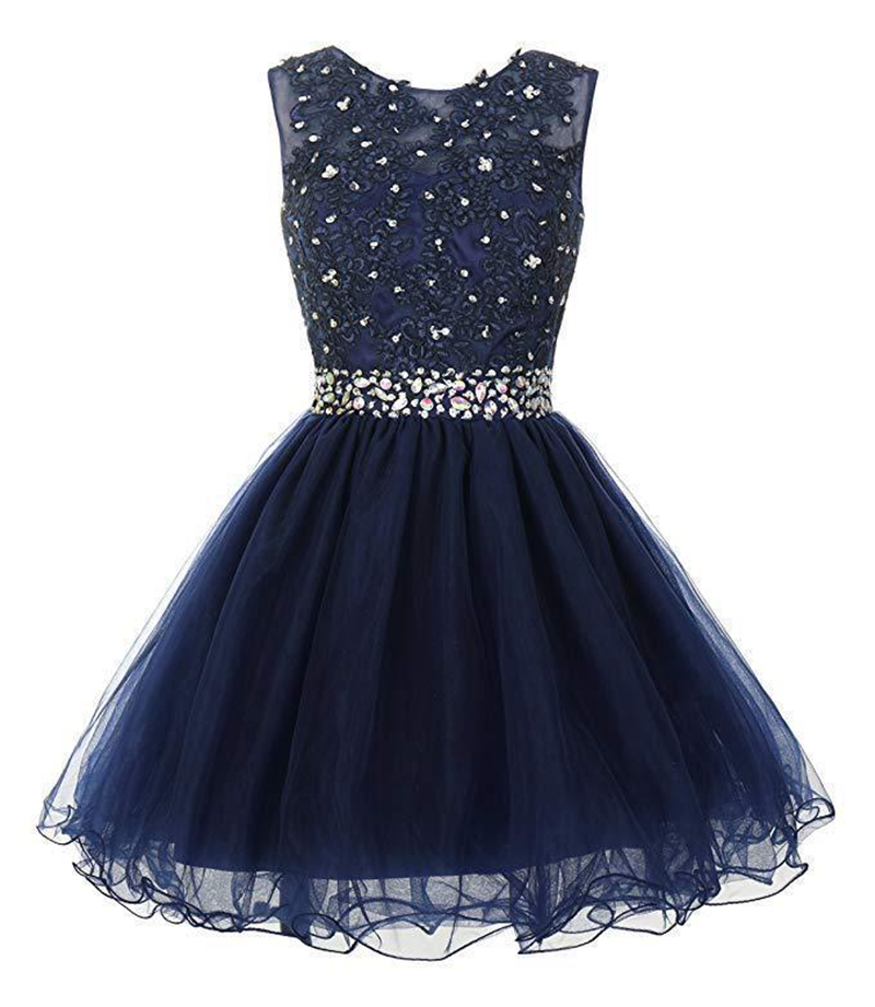 2019 Elegant Scoop Short Homecoming Dress Beaded Appliques Prom Graduation Gown Mini Cocktail Party Gown QC1413