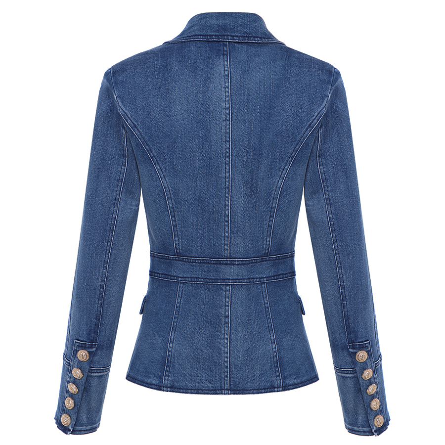 HIGH QUALITY New Fashion 2018 ner Blazer Women's Metal Lion Buttons Double Breasted Denim Blazer Jacket Outer Coat CJ191201
