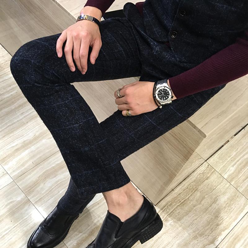 3 Piece Suits Men Latest Coat Pant Designs Royal black Mens Suit Autumn Winter Thick Slim Fit Plaid Wedding Dress Tuxedos