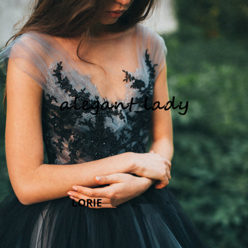 Vintage Gothic Black Wedding Dresses 2020 Retro Sheer Neck Lace Applique Boho Country Garden Bride Wedding Gown vestido de noiva