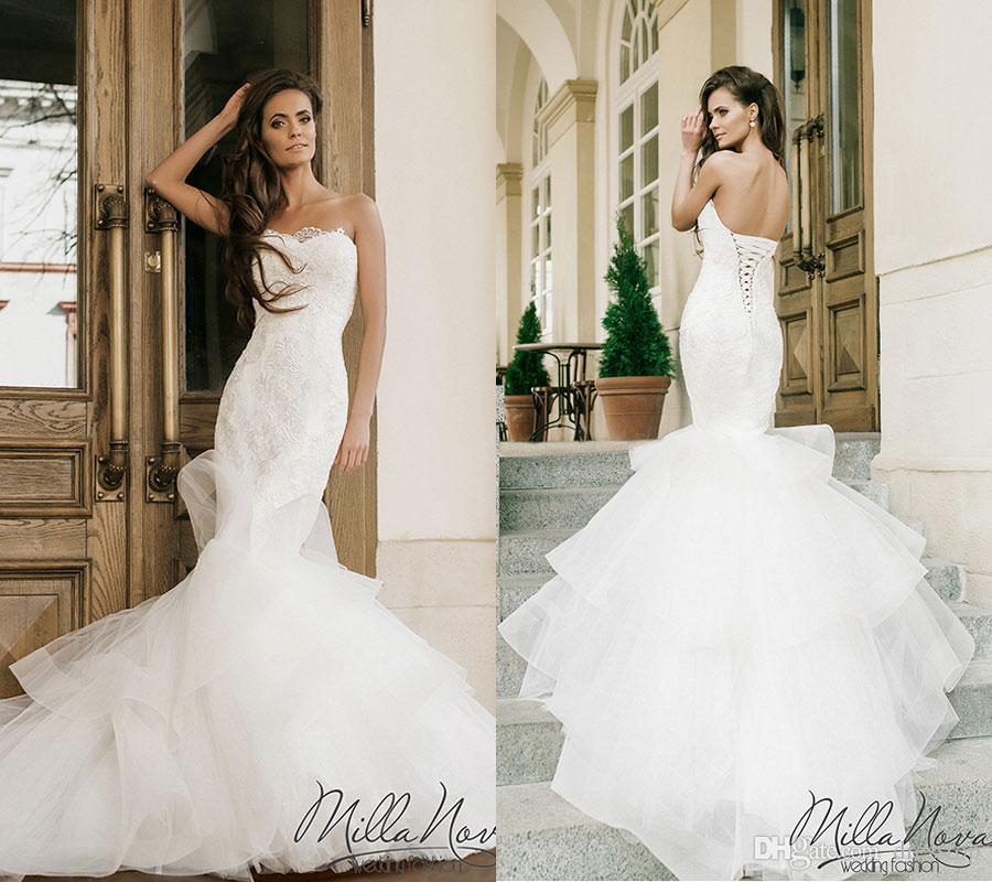 Chic Lace Mermaid Wedding Dresses Strapless Neckline Appliques Trumpet Bridal Gowns Sweep Train Lace-up Back Tiered Country Wedding Dress, Pink
Chic Lace Mermaid Wedding Dresses Strapless Neckline Appliques Trumpet Bridal Gowns Sweep Train Lace-up Back Tiered Country Wedding Dress, Pink