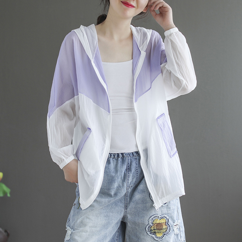 Thin summer jacket ladies casual sun protection clothing Anti-UV breathable loose jacket tops air conditioning Tops, Purple
Thin summer jacket ladies casual sun protection clothing Anti-UV breathable loose jacket tops air conditioning Tops, Purple